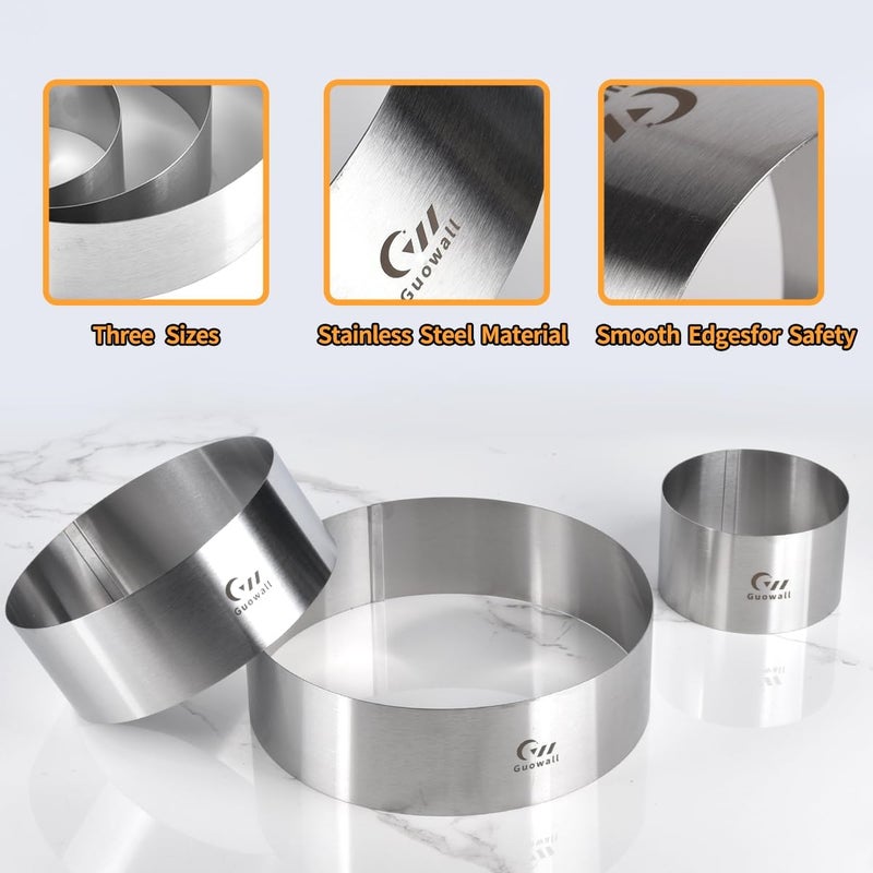 Guowall 4/6/8 inch Cake Rings for Baking Stainless Steel Mousse Ring Mold 3 Sizes Round Pastry Biscuit Cutter - Height 6 cm - Image 3